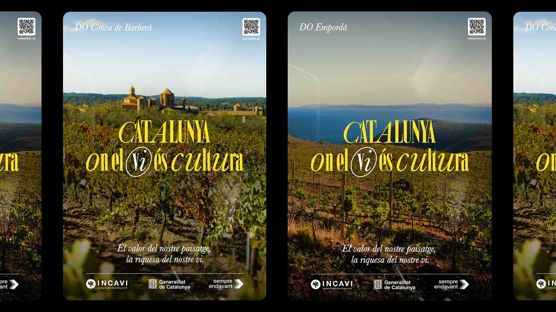 Publicidad gráfica de la campaña publicitaria de las D.O. de vino catalán, por Lab creative Studio.